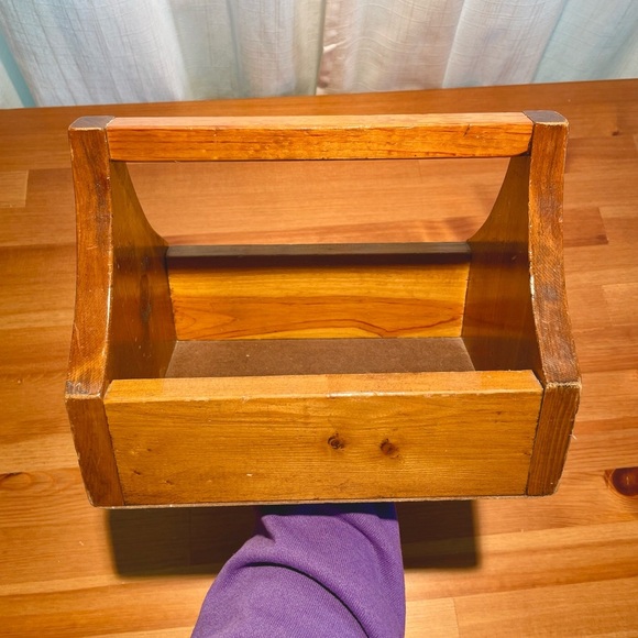 VTG Wood Craft Caddy Tool Box with Handle Decorative Plant Display Hobby Holder - Picture 13 of 16